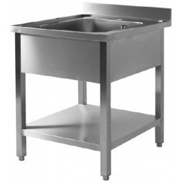 Einzelspüle in 700 mm Tiefe mit Bodenregal - M-Gastro Technik