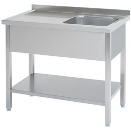 Spülbecken mit Ablage links und Bodenregal - M-Gastro Concept