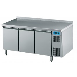 Kühltisch GN 1/1, 3 Türen, mit Tischplatte hinten aufgekantet, steckerfertig - CHROMOnorm