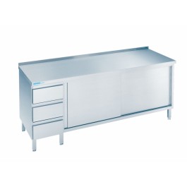 Arbeitsschrank mit Schubladenblock - Tiefe 700 mm Länge 1800 mm Unterbau mit Tischplatte - CHROMOnorm