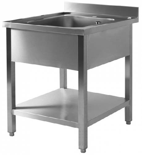 Einzelspüle in 500 mm Tiefe mit Bodenregal - M-Gastro Concept