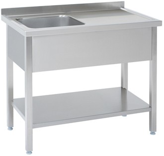 Spülbecken mit Ablage rechts und Bodenregal - M-Gastro Concept