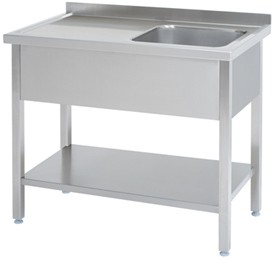 Spülbecken mit Ablage links und Bodenregal - M-Gastro Concept
