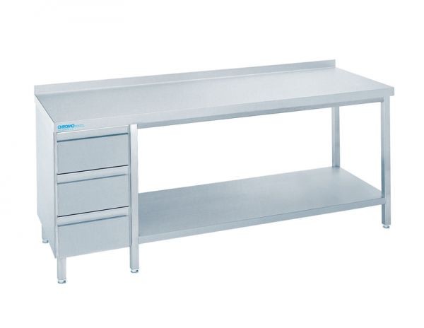 Arbeitstisch mit Schubladenblock - Tiefe 700 mm Länge 1200 mm Unterbau mit Tischplatte - CHROMOnorm