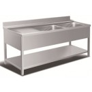 Doppelspülbecken mit Ablagefläche links und Bodenregal - M-Gastro Concept
