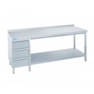Arbeitstisch mit Schubladenblock - Tiefe 700 mm Länge 1000 mm Unterbau mit Tischplatte - CHROMOnorm