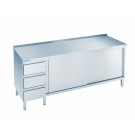 Arbeitsschrank mit Schubladenblock - Tiefe 700 mm Länge 1800 mm Unterbau mit Tischplatte - CHROMOnorm
