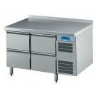 Kühltisch GN 1/1, 4 Schubladen, mit Tischplatte hinten aufgekantet, steckerfertig - CHROMOnorm